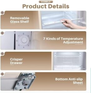 Kismile Retro Mini Fridge with Freezer in White