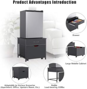 GDLF Mini Fridge Stand featuring a heavy-duty design with a rolling cabinet for easy mobility