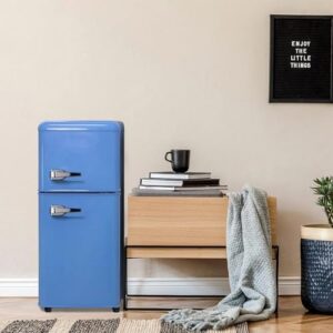 Anukis Compact Refrigerator in Retro Blue, perfect for apartments and dorms