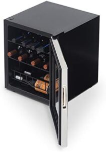 NewAir Compact Wine Cooler Refrigerator with 16-bottle capacity, stainless steel finish, and UV-protected glass door  