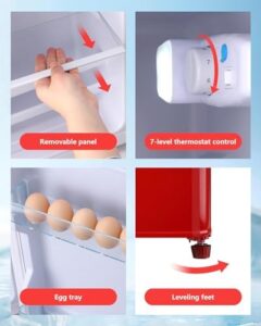 3.5 Cu.Ft Small Refrigerator with freezer, Retro design, Dual Door, and Adjustable Thermostat in red