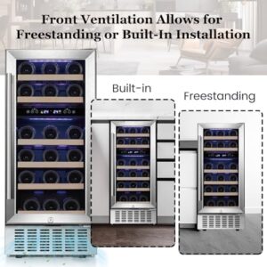 28 Bottle Wine Fridge with Glass Door and Dual Temperature Zones