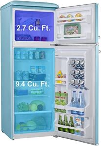 Galanz GLR12TBEEFR Refrigerator and GLCMKZ11BER10 Retro Microwave Oven in Retro Blue