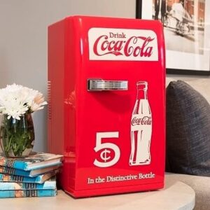 Coca-Cola Mini Fridge in Red and White, Retro Design, 18 Can Capacity