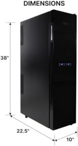 Koolatron 18 Bottle Slim Wine Cooler Refrigerator in a home bar with wine bottles