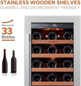 15 Inch Wine Fridge with Glass Door, Dual Zone Cooling, and LED Light