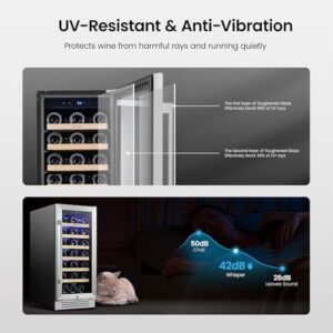 Yeego Wine Fridge Cooler - 33 Bottle Wine Refrigerator with Glass Door and Lockable Design