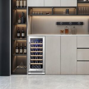 Yeego Wine Fridge Cooler - 33 Bottle Wine Refrigerator with Glass Door and Lockable Design