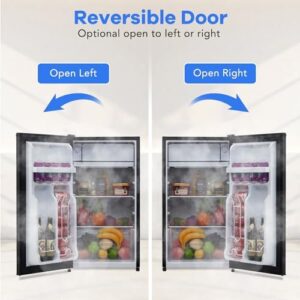 Saving Mini Fridge with Freezer, 3.2 Cu.Ft Capacity, Single Door Design, Ideal for Bedroom, Apartment, or Office