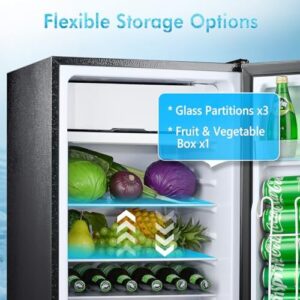 3.25 Cu.Ft Mini Fridge with Freezer, Black, Adjustable Shelves, Low Noise, Dorm, Office, Bedroom