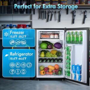 3.25 Cu.Ft Mini Fridge with Freezer, Black, Adjustable Shelves, Low Noise, Dorm, Office, Bedroom