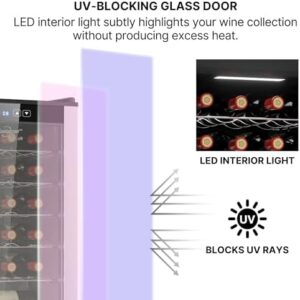 Koolatron 24 Bottle Wine Cooler Refrigerator – black freestanding wine cellar with UV-blocking glass