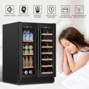 24 Inch Wine and Beverage Refrigerator Under Counter with Dual Zone Cooling, Glass Door & Lock, 20 Bottles & 88 Cans Capacity  