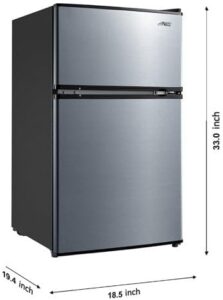 3.2 Cu ft Two-Door Mini Fridge with Freezer in stainless steel with adjustable shelves