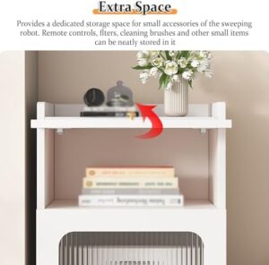 JYHHCYS Wooden Robot Vacuum Shelf with Moving Pulley, a stylish storage solution for your robotic vacuum.