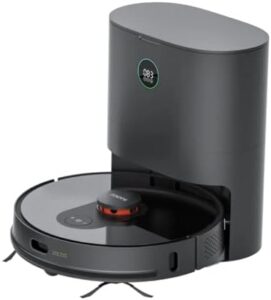 Smart Home Robot Vacuum Cleaner with Mop and Automatic Dust Collection in Black, featuring advanced navigation and hands-free cleaning.  