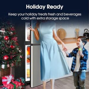3.2 Cu.Ft Mini Fridge with Freezer, Silver, Compact Refrigerator with LED Light  