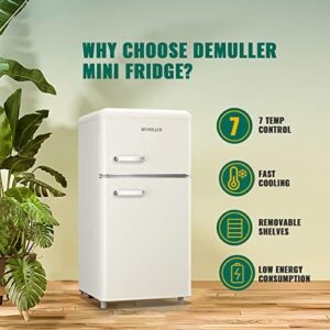 3.5 Cu.ft Retro Mini Fridge with Freezer Dual Doors in Cream Color, LED Light