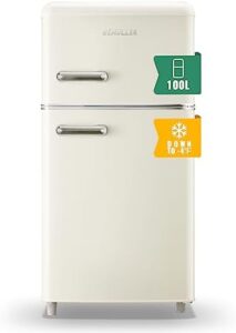 3.5 Cu.ft Retro Mini Fridge with Freezer Dual Doors in Cream Color, LED Light
