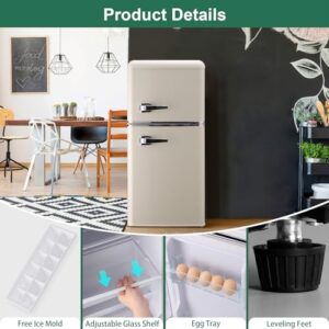 Gshop FLS-80G-CREAM 3.5 Cu. Ft. 2-Door Retro Small Freezer Compact Refrigerator