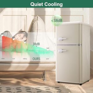 Gshop FLS-80G-CREAM 3.5 Cu. Ft. 2-Door Retro Small Freezer Compact Refrigerator