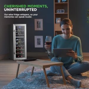 NutriChef PKCWCDS184 Wine Refrigerator with 18 bottle capacity, digital touch control, and sleek design