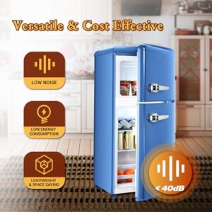 TY-FLS-80G-BLUE-H019 Retro Mini Fridge with Freezer in Blue, compact and energy-efficient design.