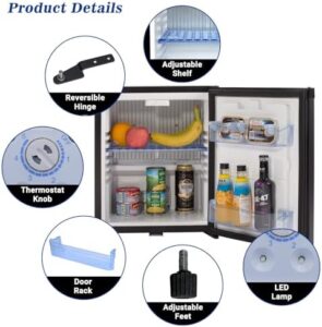 Smad Absorption Mini Fridge 12V 110V Compact Refrigerator with Lock and Reversible Door