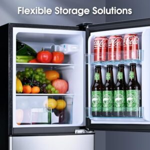 Mini Fridge with Bottom Freezer and Drawer, 4.1 Cu.Ft, in a sleek silver design for modern spaces