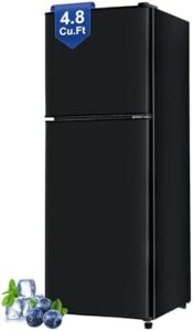 Small Refrigerator with Freezer, 4.8 Cu. Ft. featuring a 7-level adjustable thermostat and two doors