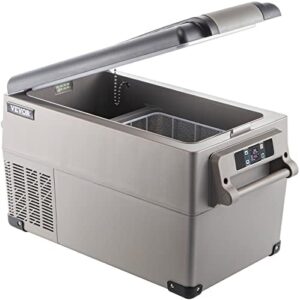 VEVOR Portable Refrigerator 37 Quart with app control, dual power supply, and energy-efficient cooling for camping, travel, and home use.  