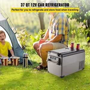 VEVOR Portable Refrigerator 37 Quart with app control, dual power supply, and energy-efficient cooling for camping, travel, and home use.  