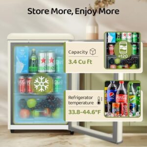 3.4 Cu.Ft Small Compact Beverage Refrigerator with Tempered Glass Door and Adjustable Shelves