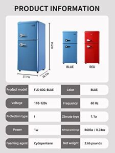 Mini Fridge Compact Refrigerator with 7-level adjustable thermostat and removable shelves in blue stainless steel
