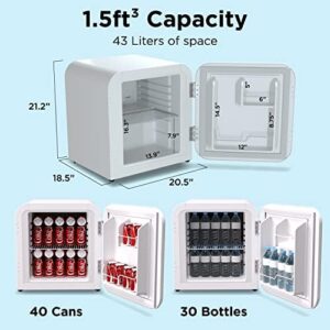 Husky Premium White Retro Mini Refrigerator with 1.5 Cu.ft. capacity, featuring a sleek retro design and reversible door for versatile use in bedrooms, offices, and bars. 