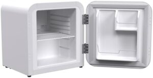 Husky Premium White Retro Mini Refrigerator with 1.5 Cu.ft. capacity, featuring a sleek retro design and reversible door for versatile use in bedrooms, offices, and bars. 