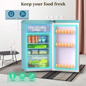 Retro Mini Fridge with Freezer, Blue color, perfect for small spaces like dorms and offices