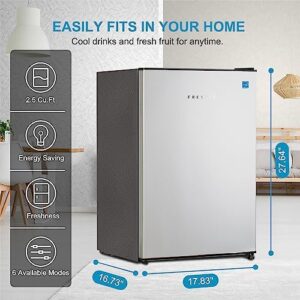 Frestec 2.5 CU' Mini Refrigerator in Stainless Steel, perfect for small spaces