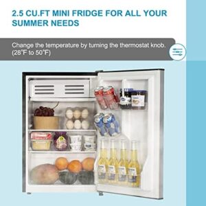 Frestec 2.5 CU' Mini Refrigerator in Stainless Steel, perfect for small spaces