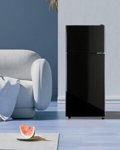 FLS-80-BLACK 3.5Cu.Ft Compact Retro Fridge with Dual Door, Black, featuring adjustable thermostat