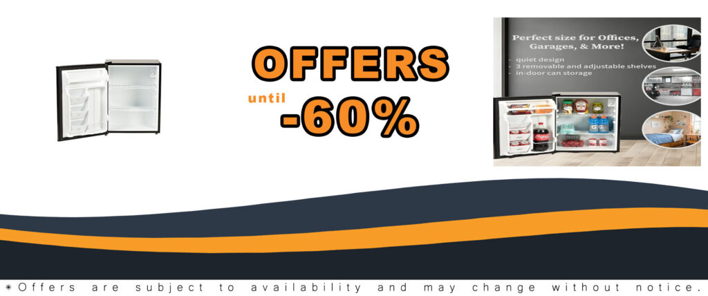 2.7 Cu. Ft. Mini Fridge in black, eco-friendly, freon-free, and compact design for small spaces like dorms or offices.