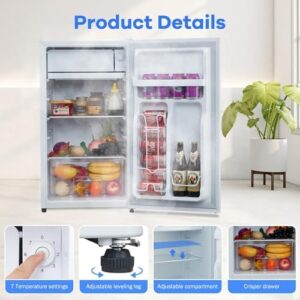 Mini Fridge with Freezer - 3.2 Cu.Ft, White, Compact Refrigerator for Food and Drinks