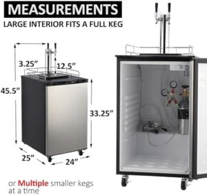 Stainless steel kegerator and keg beer cooler with dual tap system, drip tray, and rail  