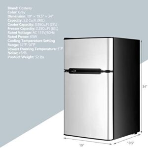 GOFLAME Compact Refrigerator with Freezer, 3.2 cu ft, Grey - Mini Cooler for Home, Office & Apartments