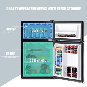 GOFLAME Compact Refrigerator with Freezer, 3.2 cu ft, Grey - Mini Cooler for Home, Office & Apartments