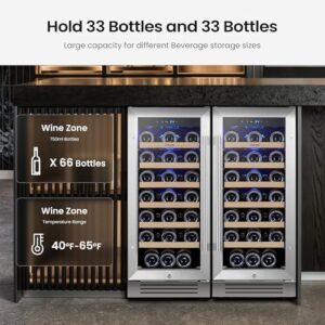 Yeego 30 inch Wine Fridge Bundle – 66 Bottle Wine Coolers for Home & Office with Advanced Cooling