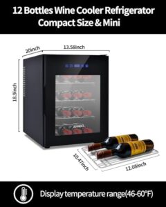 12 Bottles Wine Cooler Refrigerator with Double-Layer Tempered Glass Door – Perfect for Red Wine Storage