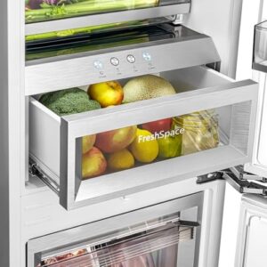 22" Panel Ready Refrigerator with Bottom Freezer in a modern kitchen, showing sleek design and spacious layout