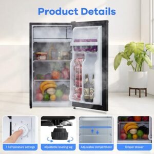 ElfinAura 3.2 Cu. Ft. Mini Refrigerator with Freezer and Freshness Drawer