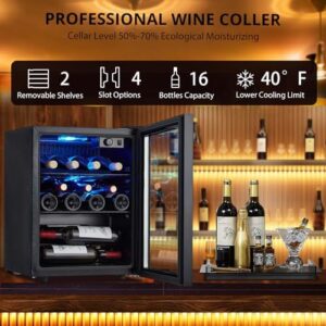 Compact 16 Bottle Mini Wine Fridge with Triple Pane Glass Door and Adjustable Temperature 